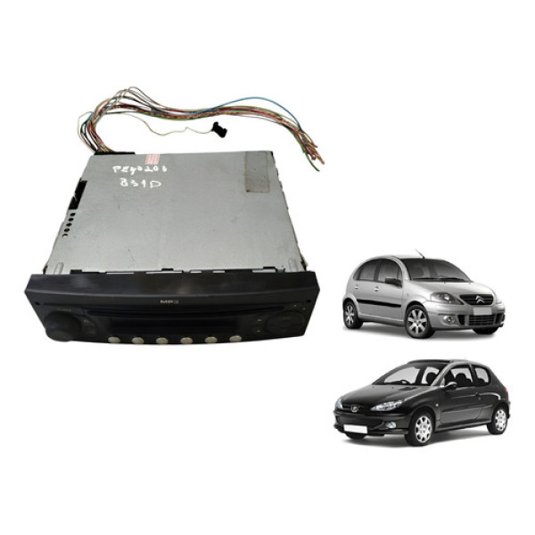 Leitor Cd Player Rádio Mp3 Peugeot 206 Citroen C3 Original Preto