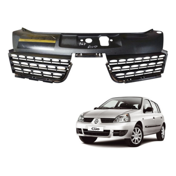 Grade Central Radiador Clio 2003 2004 2005 2006 Original Preto Brilhante
