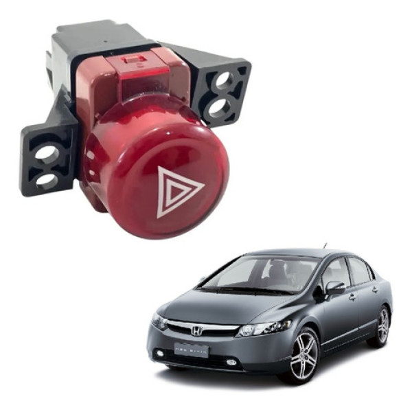 Botão Pisca Alerta Honda New Civic 2007 2008 2009 2010 2011 Vermelho