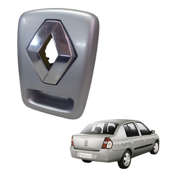 Puxador Emblema Tampa Traseira Renault Clio Sedan 2004 2010 Prateado