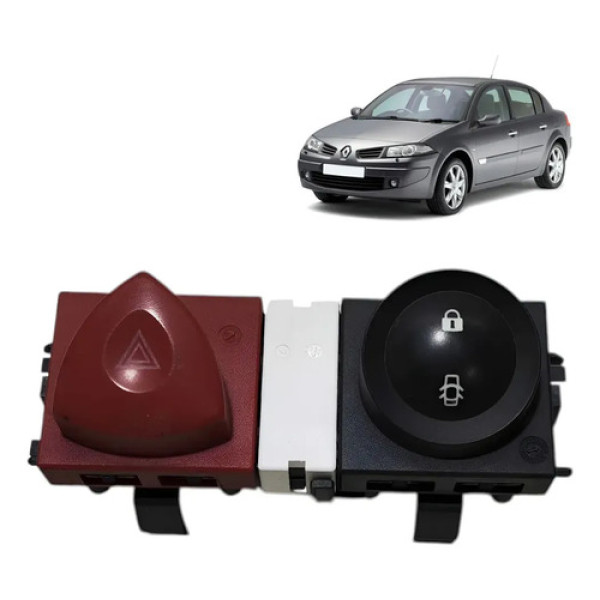 Botão Pisca Alerta Trava Porta Renault Megane 2008 A 2012 Preto